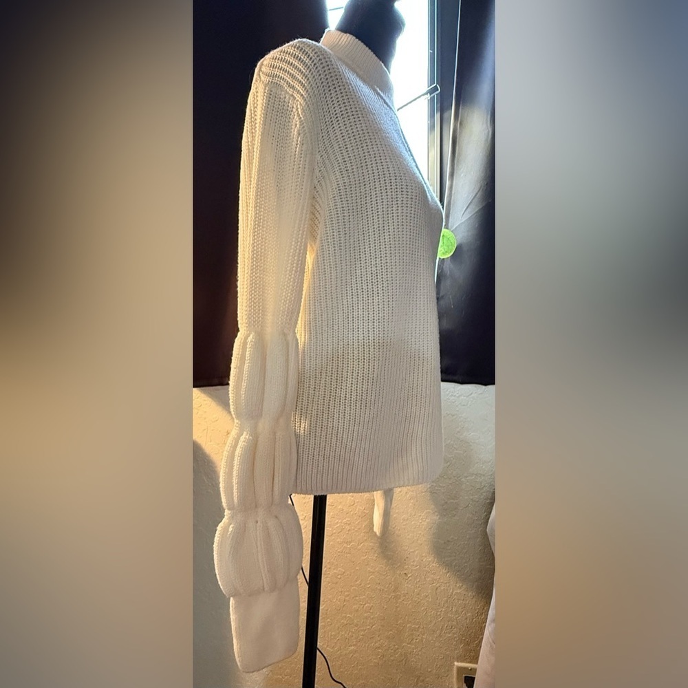 VENUS Cream Cowl Neck Sweater with Textured Sleeves - Picture 3 of 14